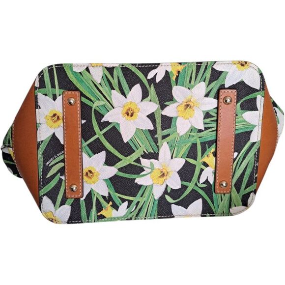 Dooney & Bourke Daffodil Tassel Drawstring Bucket Bag Purse Floral Leather Trim - Picture 8 of 13